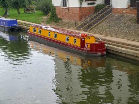 River view of the river avon with mooring boats in Tewkesbury in Gloucestershire, Great Britain.の写真素材