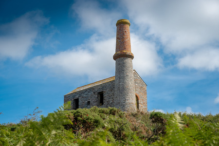 Remains of an engine house of the abandoned Prince of Wales Quarry in the Trebarwith valley near Tintagel in Cornwall, UK.の写真素材