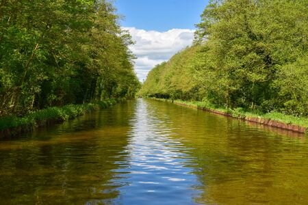Scenic canal view of the Llangollen Canal near Bettisfield, Wales,UKの写真素材