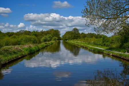 Scenic canal view of the Llangollen Canal near Bettisfield, Wales,UKの写真素材