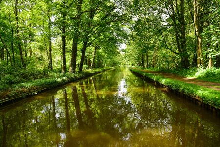 Scenic canal view of the Llangollen Canal near Ellesmere, Wales,UKの写真素材