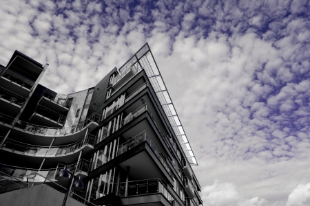 A piece of architectural geometry against the sky in ultraviolet 