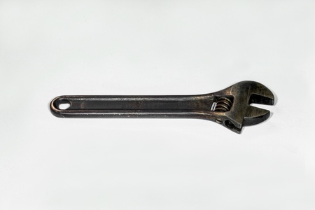 A picture of an isolated wrench showing its detail 