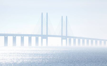 The Oeresundsbridge between Sweden and Denmark on a foggy day 