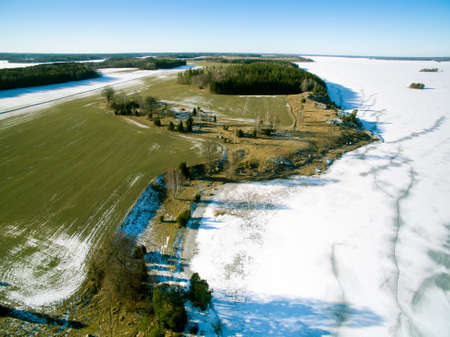 Winter landscape with open and dense vegetationの写真素材