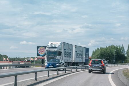 Katrineholm, Sweden - July 2, 2017: Truck on large highway close to Norrkopingのeditorial素材