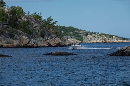 Gothenburg, Sweden - june 24, 2017: Motor boat in Gothenburg archipelagoのeditorial素材
