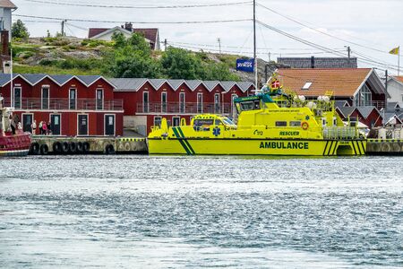 Gothenburg, Sweden - july 24, 2017: Northern Offshore Services large ambulance boat , ambulance van parked on it, docked at portのeditorial素材