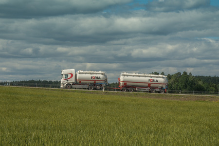 Katrineholm, Sweden - July 4, 2017: Truck on a up country road near Katrineholmのeditorial素材