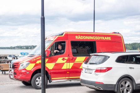 Vastervik, Sweden- July 31, 2017: fire department rescue diverのeditorial素材