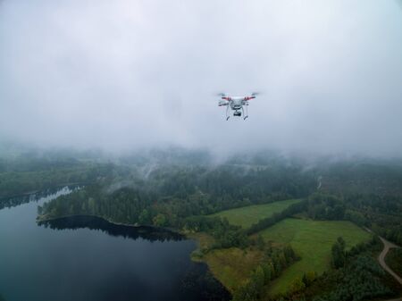 In flight, Sweden-September 23, 2017: Phantom 3 in mid airのeditorial素材