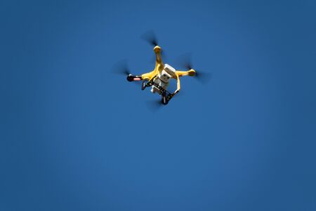 Katrineholm, Sweden- August 13, 2017: DJI Phantom 3 professional with Warning coloration  in flightのeditorial素材