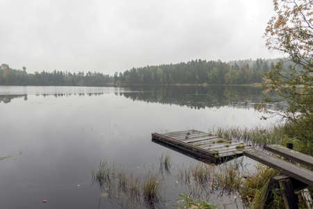 Jetty by a lakeの写真素材