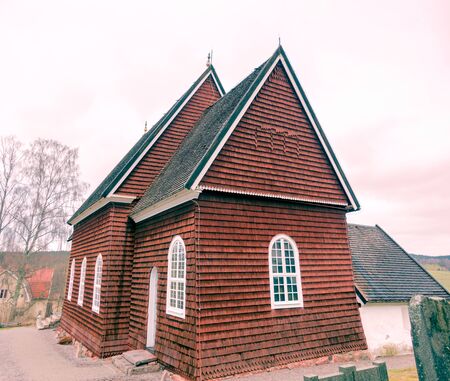 Tidersrum church is a red wooden church, built around  year1260の写真素材