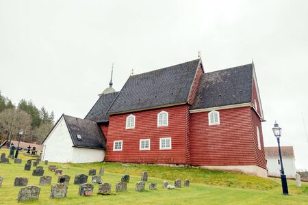 Tidersrum church is a red wooden church, built around  year1260の写真素材