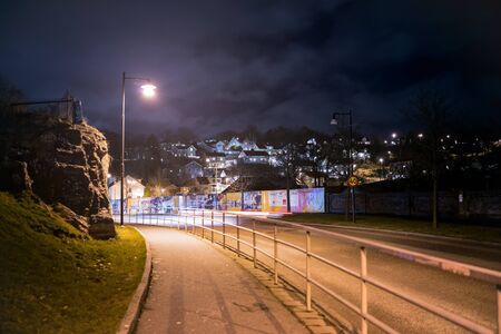 Molndal, Sweden - December 26, 2017: The waterfall in the old industrial  part of Molndal that was situated around itのeditorial素材