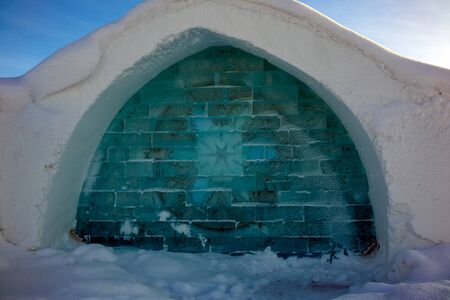 Kiruna, Sweden- February 4, 2018: The Icehotel in the small village Jukkasjärvi near the town of Kiruna, built of ice and snowのeditorial素材