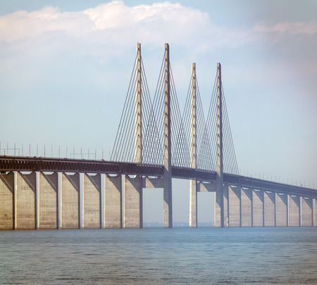 Malmo, Sweden-April 29, 2018: Oresund Bridge,  Lernacken, Limhamn-Bunkeflo beach  where the bridge starts in Swedenのeditorial素材