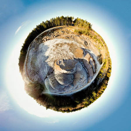 Sphere panorama of a sand pit in the  evergreen forestの写真素材