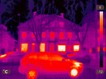 Thermal picture of a small town in winterの写真素材