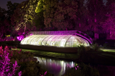 Greenhouse by night from  le jardin des plantes  Nantes, Franceの写真素材