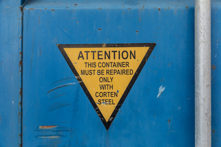 Attention sign on containerの写真素材