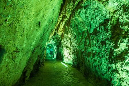 Tunnel in the rock in Sa Calobra, Majorca (Balearic Islands, Spain)の写真素材