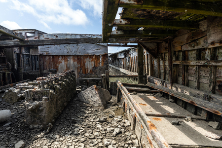 Interior of a wreck at the Noirmoutier boat cemetery (Vendee, France)の写真素材
