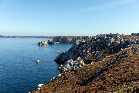 Rocky coast la pointe du Toulinguet in Camaret-sur-Mer on the Crozon peninsula (Finistere, France)の写真素材