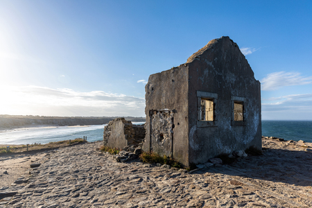 Ruins of la maison des Douaniers on la pointe du Percho in Quiberon (Morbihan, France)の写真素材