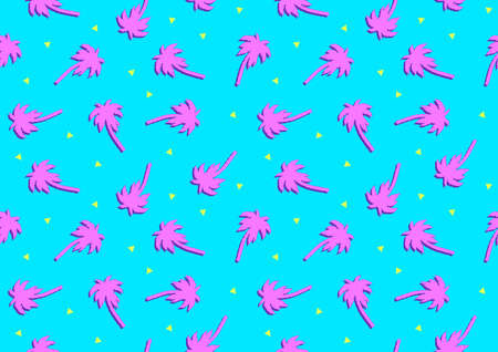 Vector illustration of seamless background with pink palm trees in nineties style