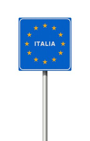 Vector illustration of the Italian European Border blue road sign on metallic poleのイラスト素材