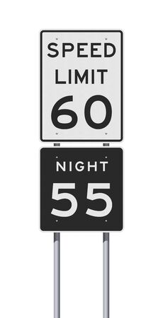 Vector illustration of the Speed Limit daytime and nighttime road signs on metallic poles