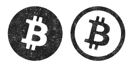 Vector illustration of the Bitcoin symbols in black ink stampsのイラスト素材