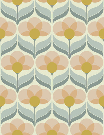 Vector illustration of seamless flower wallpaper in sixties styleのイラスト素材
