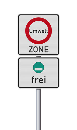 Vector illustration of the Umweltzone (Low Emission Zone in German) and Frei (Free in German) road signのイラスト素材