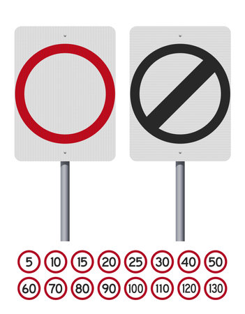 Vector illustration of the Australian Speed Limit road signs on metallic pole (easily editable numbers)のイラスト素材