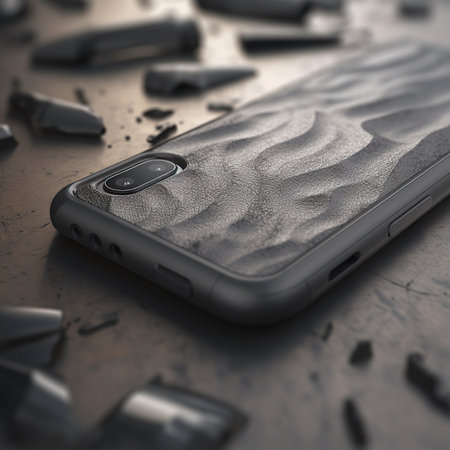 Smartphone with broken screen on rusty background. 3D illustration.の素材