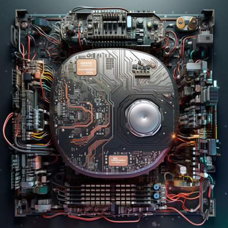 Circuit board. Electronic computer hardware technology. Digital chip motherboard. 3d renderingの素材