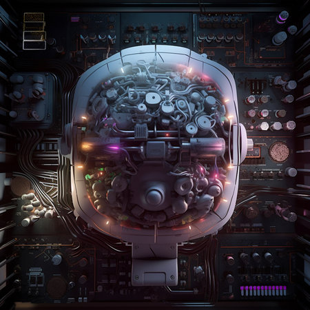 Cockpit of a spaceship. 3d rendering toned imageの素材