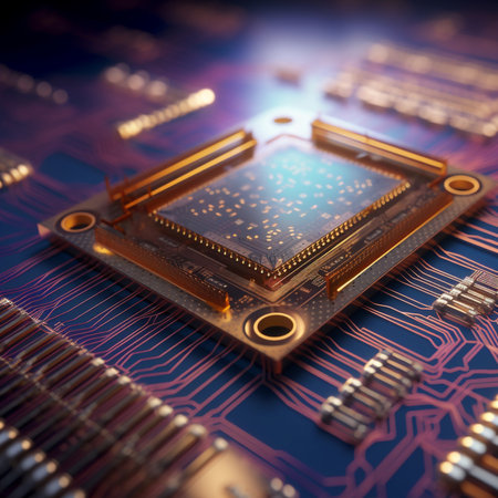 Circuit board close-up. Technology background. 3d renderingの素材