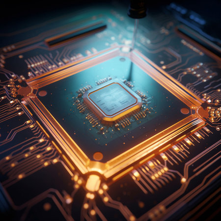 Close-up of electronic circuit board. microprocessor. 3D Renderingの素材