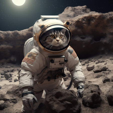 Spaceman cut in space suit on the background of the moon.の素材