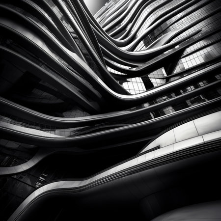 3d rendering of black and white abstract background with some smooth lines in itの写真素材
