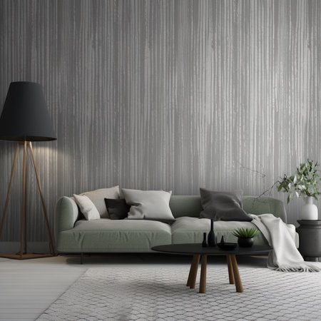 Interior of modern living room with gray sofa, 3d renderの素材