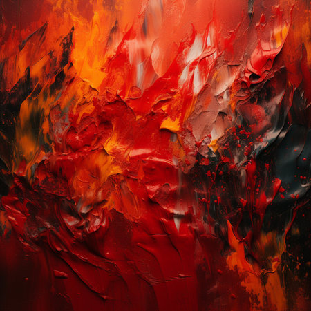 Abstract oil painting on canvas. Red, orange and black colors.の素材
