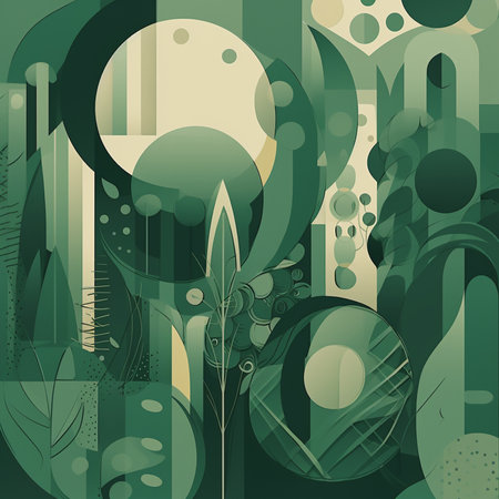 Abstract green background with geometric shapes and plants. Vector illustration. Eps 10.の素材