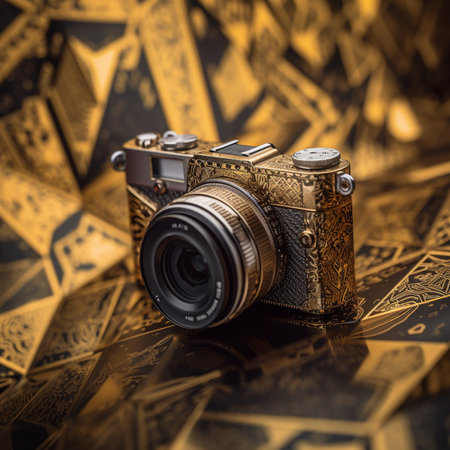 Vintage camera on the background of the ancient map. Toned.の素材