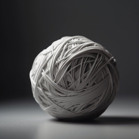 woolen ball on a dark background, close-up.の素材