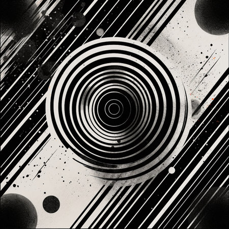 abstract geometric background with circles and lines in black and white colorsの素材